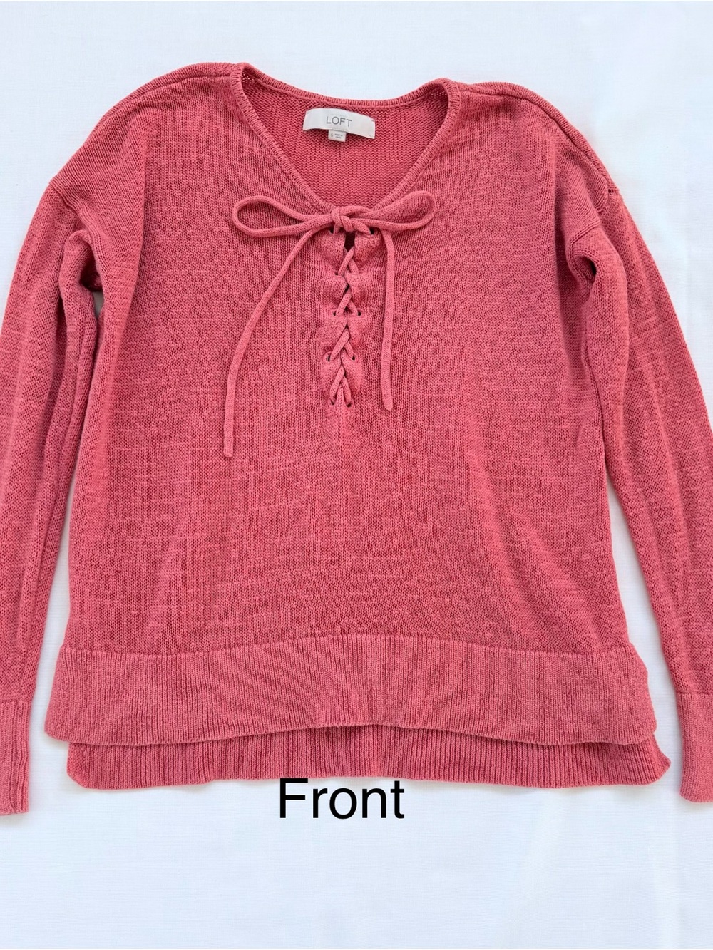 LOFT Lace-Up V-Neck Sweater in Dusty Rose